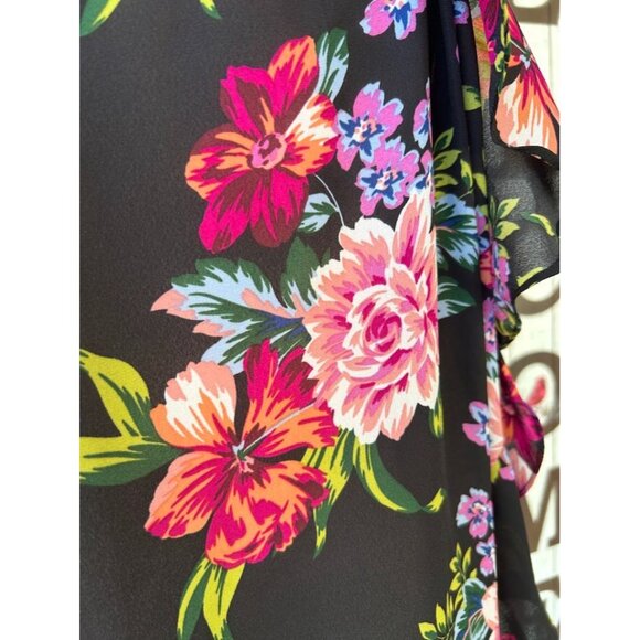 Floral Cold-Shoulder Blouse‎ By Umgee USA - Size S Navy Black Background - Picture 7 of 8